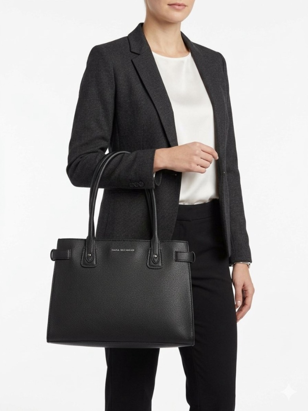 Dana Buchman Black Pebbled Handbag Purse office career commuter 90s preppy tote